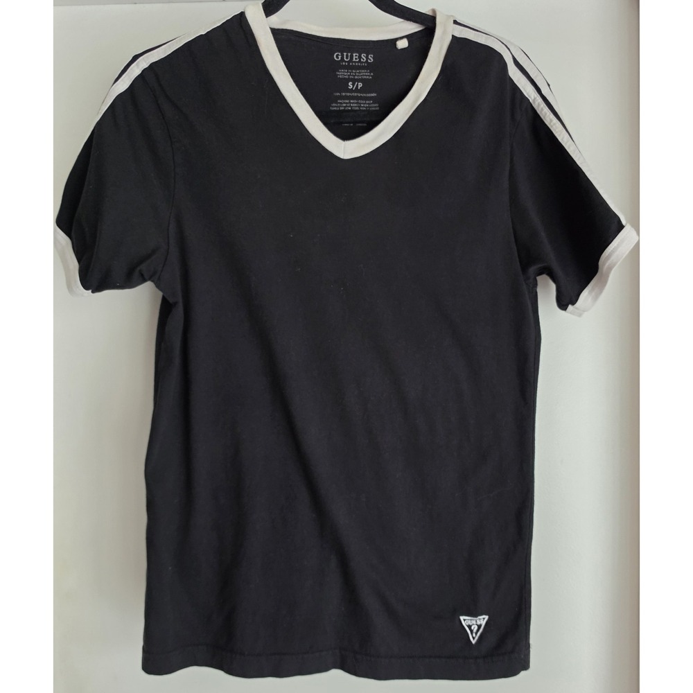 Guess T-Shirt Women S Black White V-Neck Short Sleeve Cotton Casual Tee Top